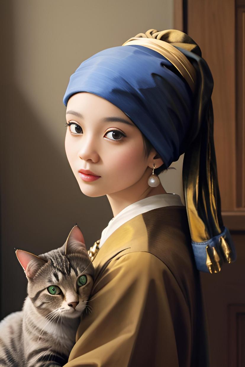 a cat head looks like Girl with a Pearl earring.